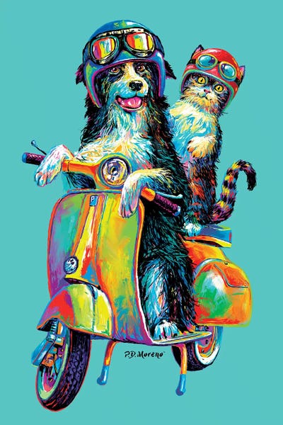 Kids Transportation Art: Couple On Scooter In Aqua by P.D. Moreno