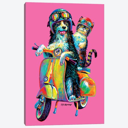 Couple On Scooter In Pink Canvas Print #PDM97} by P.D. Moreno Canvas Art Print