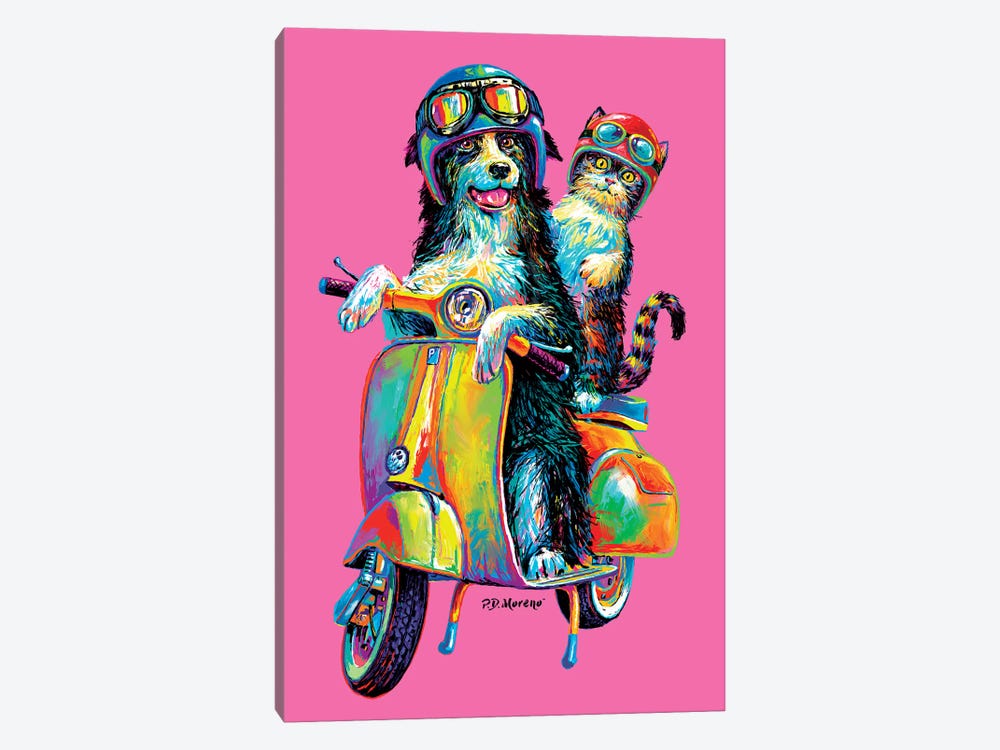 Couple On Scooter In Pink by P.D. Moreno 1-piece Art Print