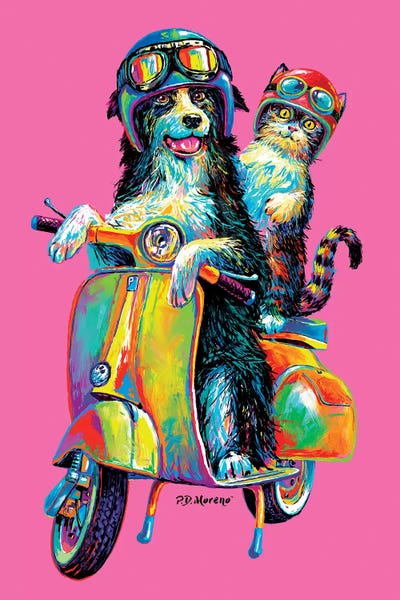 Motorcycles: Couple On Scooter In Pink by P.D. Moreno