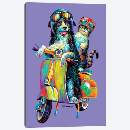 Couple On Scooter In Purple Canvas Print #PDM98} by P.D. Moreno Canvas Art