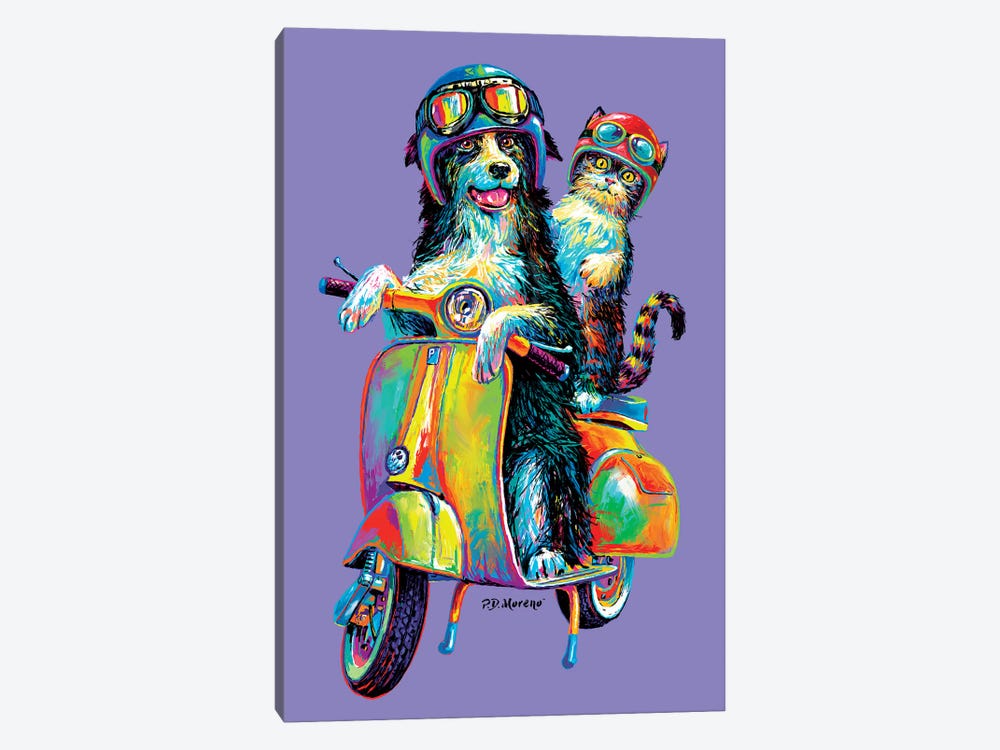 Couple On Scooter In Purple by P.D. Moreno 1-piece Canvas Art