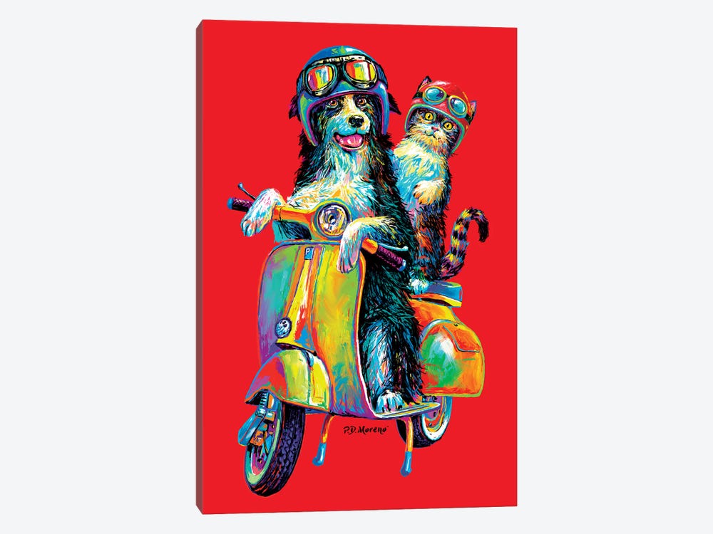 Couple On Scooter In Red by P.D. Moreno 1-piece Canvas Print