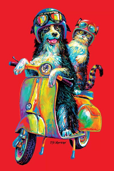 Scooters: Couple On Scooter In Red by P.D. Moreno