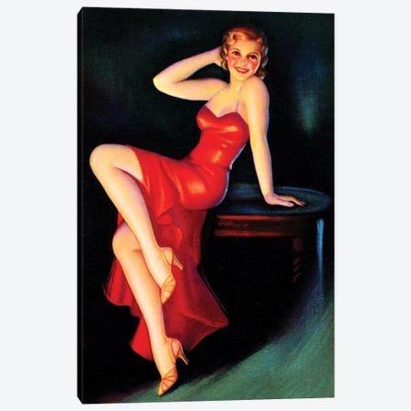 Red Dress Pin Up Canvas Print #PDX106} by Piddix Canvas Artwork