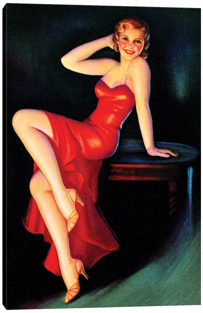 Red Dress Pin Up Canvas Art Print - Piddix