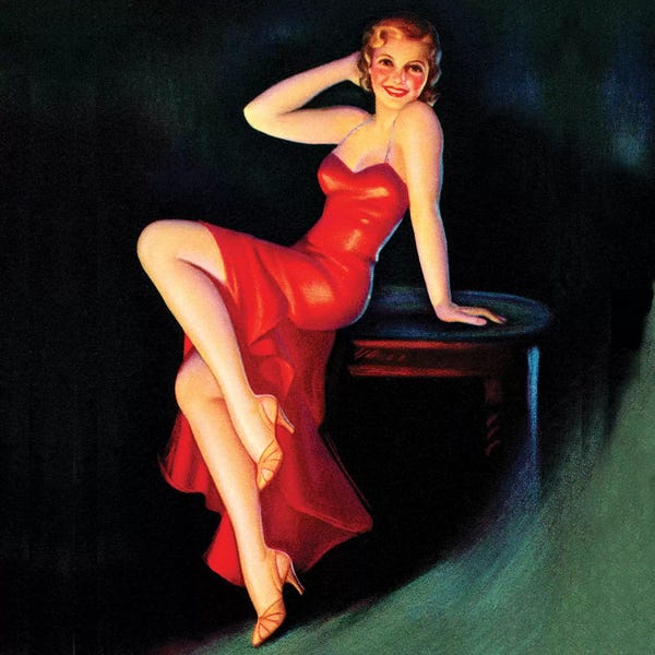 Piddix: Red Dress Pin Up Square by Piddix
