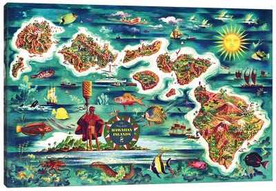 Retro Map of the Hawaiian Islands Canvas Art Print - Vintage & Retro Bedroom Art