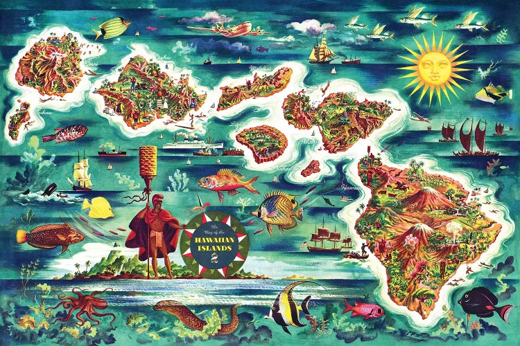 Retro Map of the Hawaiian Islands by Piddix canvas print