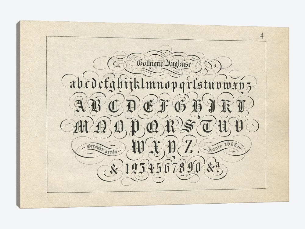 Alphabet Gothique Anglaise, Plate 4 by Piddix 1-piece Canvas Print