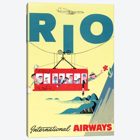 Rio Cable Car, Vintage Travel Poster, International Airways Canvas Print #PDX110} by Piddix Canvas Artwork
