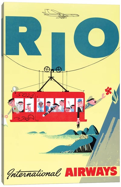 Rio Cable Car, Vintage Travel Poster, International Airways Canvas Art Print - Brazil Art