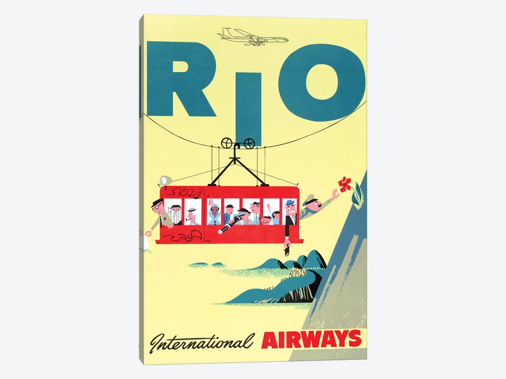 Rio Cable Car, Vintage Travel Poster, International Airways by Piddix 1-piece Canvas Artwork