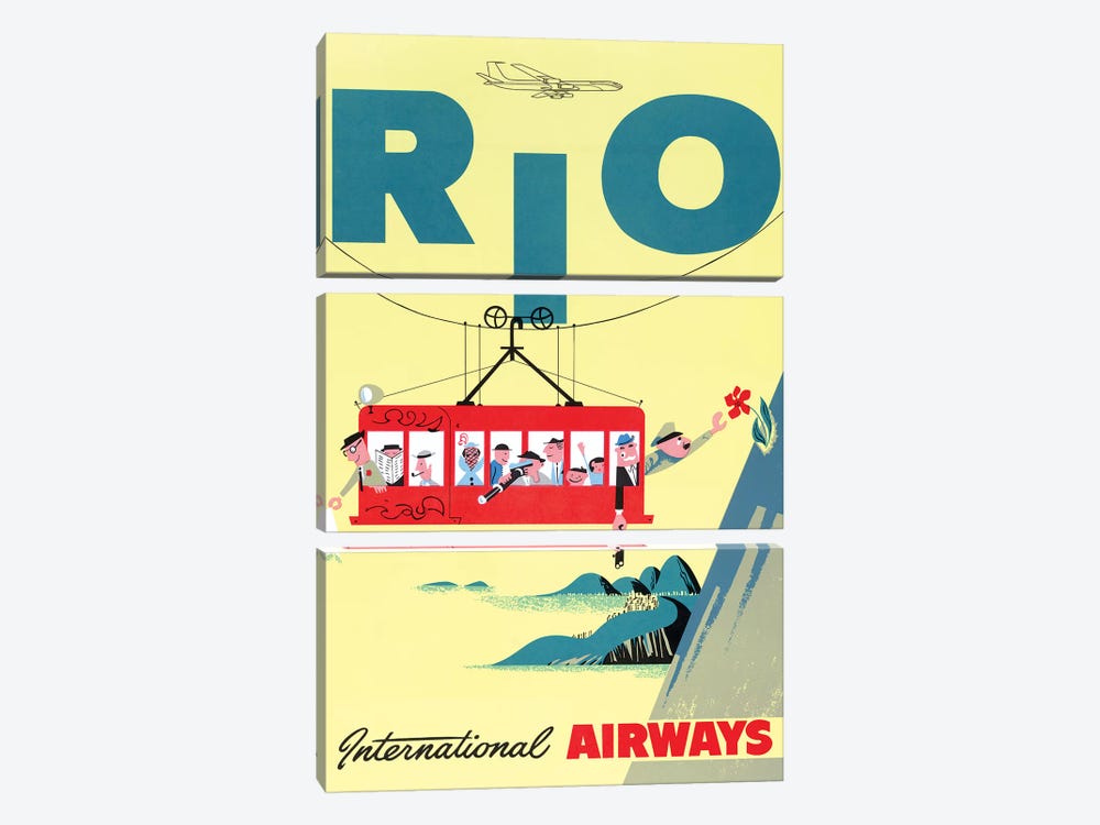 Rio Cable Car, Vintage Travel Poster, International Airways by Piddix 3-piece Canvas Wall Art