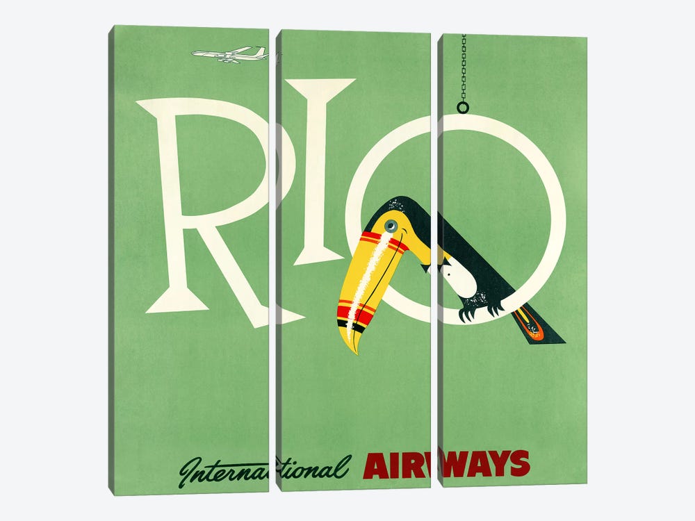 Rio Travel Poster, International Airways by Piddix 3-piece Canvas Print