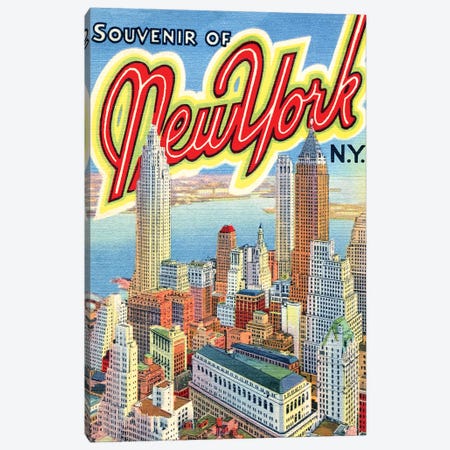 Souvenir of New York, NY, Travel Postcard Canvas Print #PDX115} by Piddix Canvas Art Print