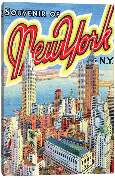 Souvenir of New York, NY, Travel Postcard Canvas Art Print - New York City Travel Posters