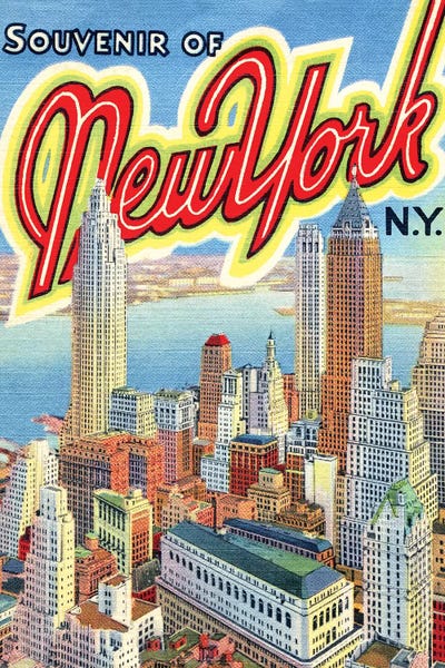 New York City Travel Posters: Souvenir of New York, NY, Travel Postcard by Piddix