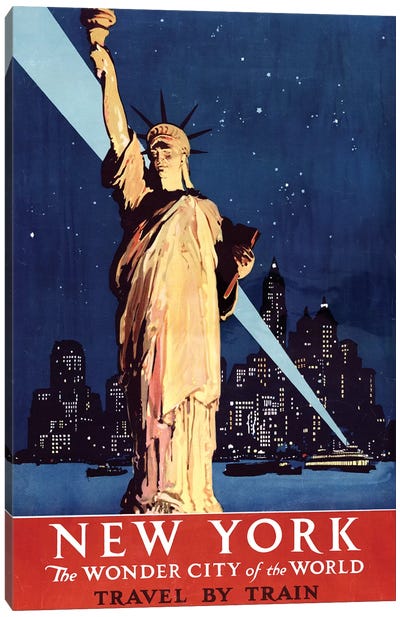 Statue of Liberty New York Vintage Travel Poster, 1920s Canvas Art Print - Sculpture & Statue Art