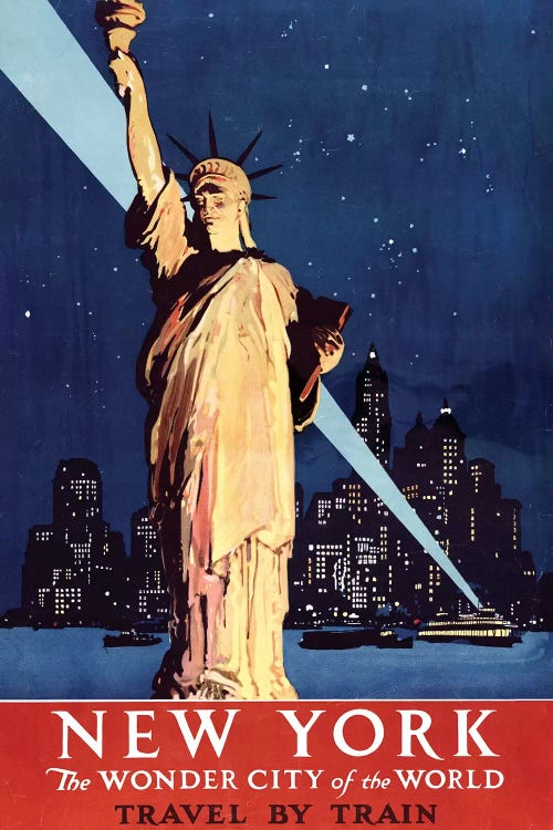 Statue of Liberty New York Vintage Travel Poster, 1920s by Piddix wall art