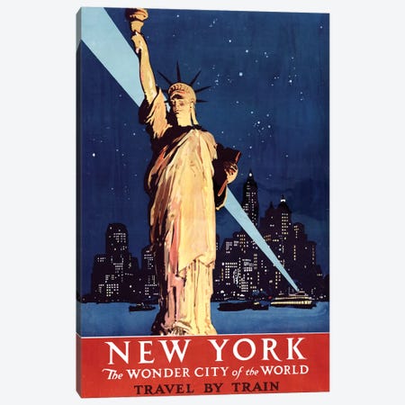 Statue of Liberty New York Vintage Travel Poster, 1920s Canvas Print #PDX117} by Piddix Canvas Print