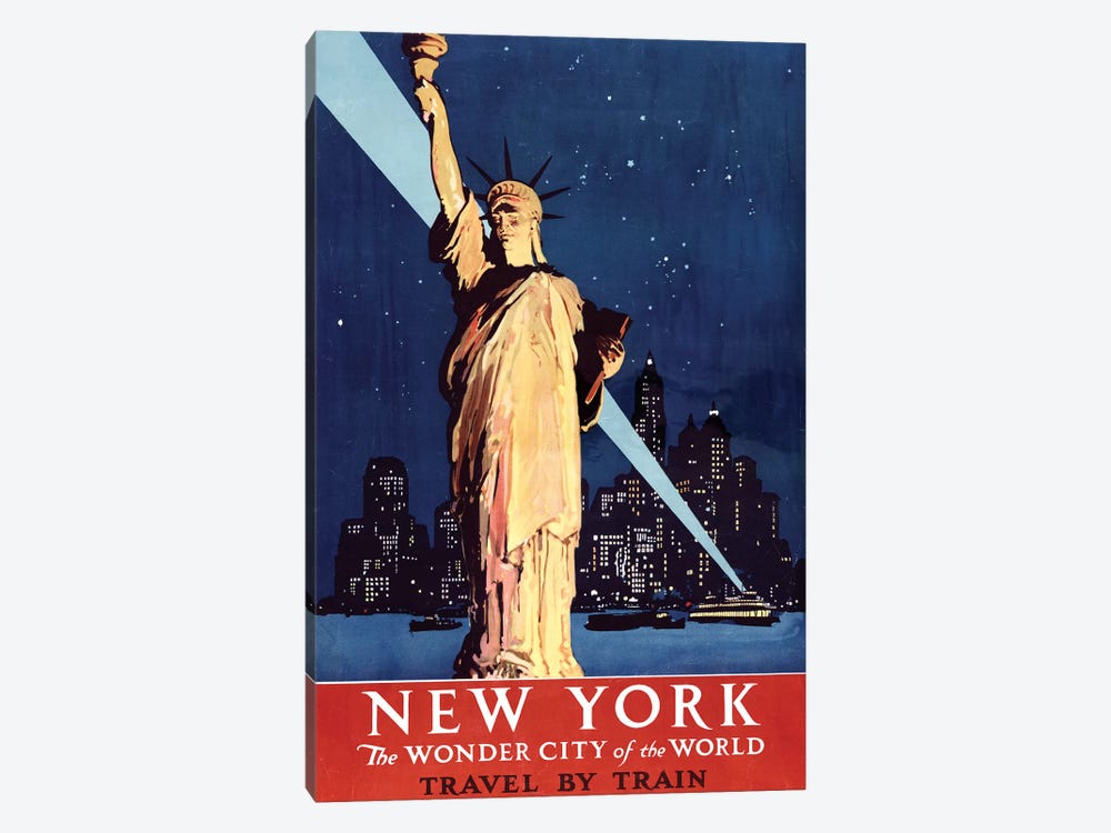Statue of Liberty New York Vintage Travel Poster, 1920s by Piddix 1-piece Canvas Print