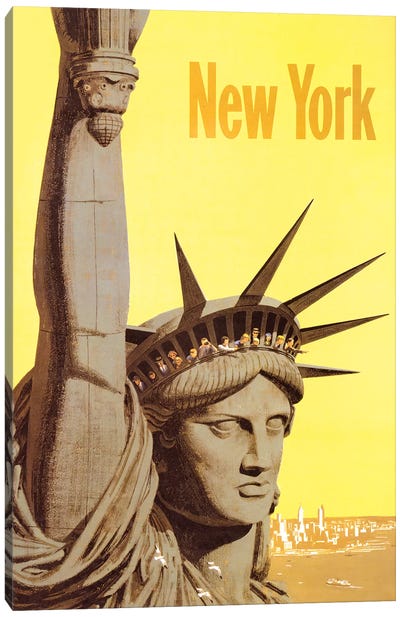 Statue of Liberty Vintage Travel Poster, 1960s Canvas Art Print - Famous Monuments & Sculptures
