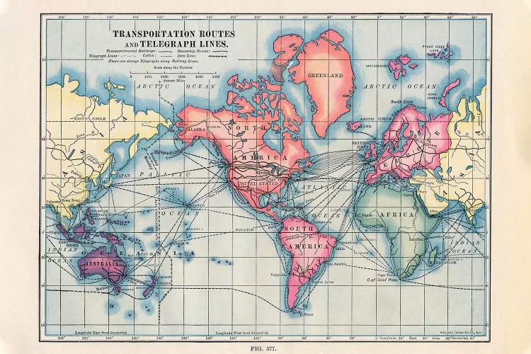 Transportation Routes Vintage Map