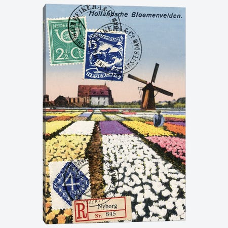 Tulips and Windmills, Dutch Vintage Postcard Collage Canvas Print #PDX131} by Piddix Canvas Art