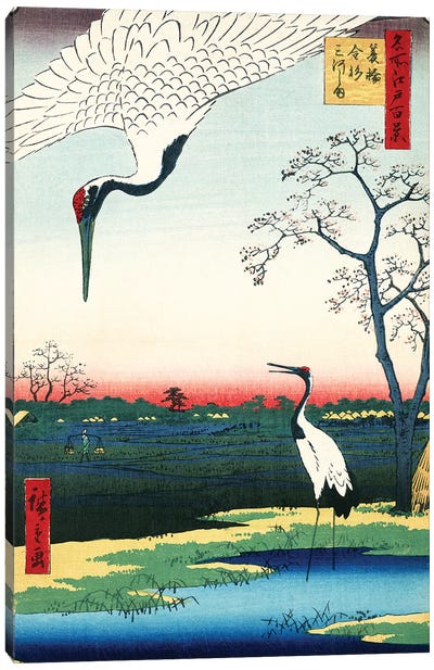 Two Cranes Japanese Woodcut by Hiroshige Canvas Art Print - Piddix