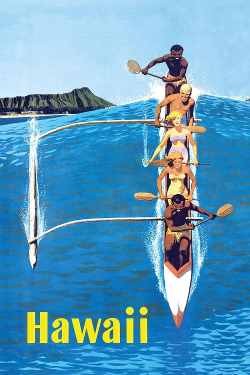 Waikiki Beach Hawaiian Vintage Travel Poster