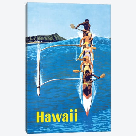 Waikiki Beach Hawaiian Vintage Travel Poster Canvas Print #PDX139} by Piddix Canvas Art