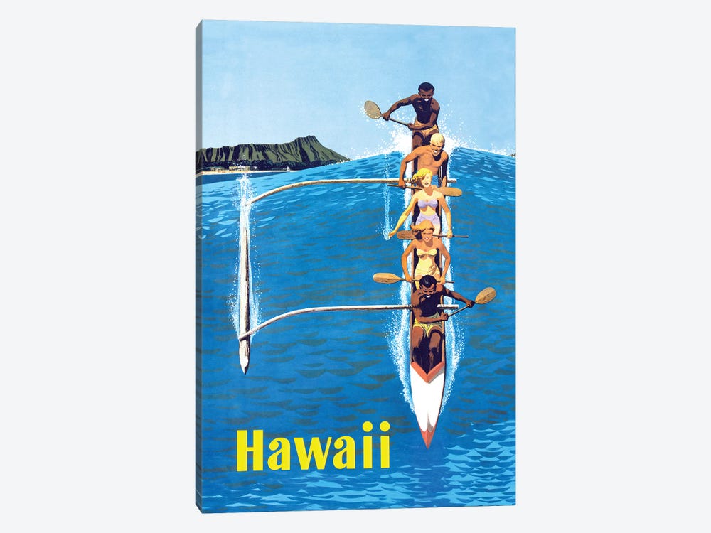Waikiki Beach Hawaiian Vintage Travel Poster by Piddix 1-piece Art Print