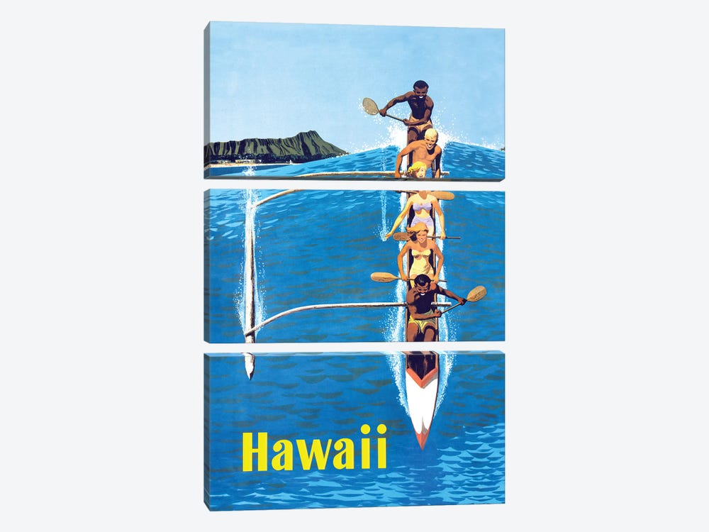 Waikiki Beach Hawaiian Vintage Travel Poster by Piddix 3-piece Canvas Art Print