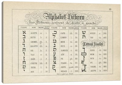 Alphabets Les Hebreux, Plate 10 Canvas Art Print - Piddix