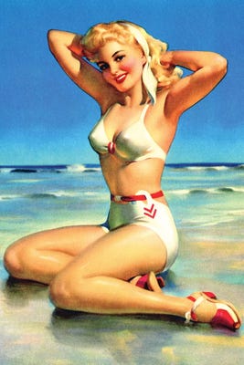 1940s Pin-Up Blue Bikini Picture Poster Print Art 