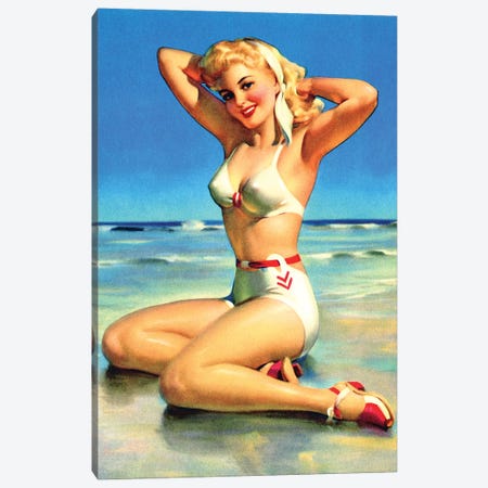 Yours for the Basking Bikini Pin-Up 1940s Canvas Print #PDX146} by Piddix Canvas Art