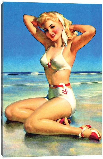 Yours for the Basking Bikini Pin-Up 1940s Canvas Art Print - Piddix