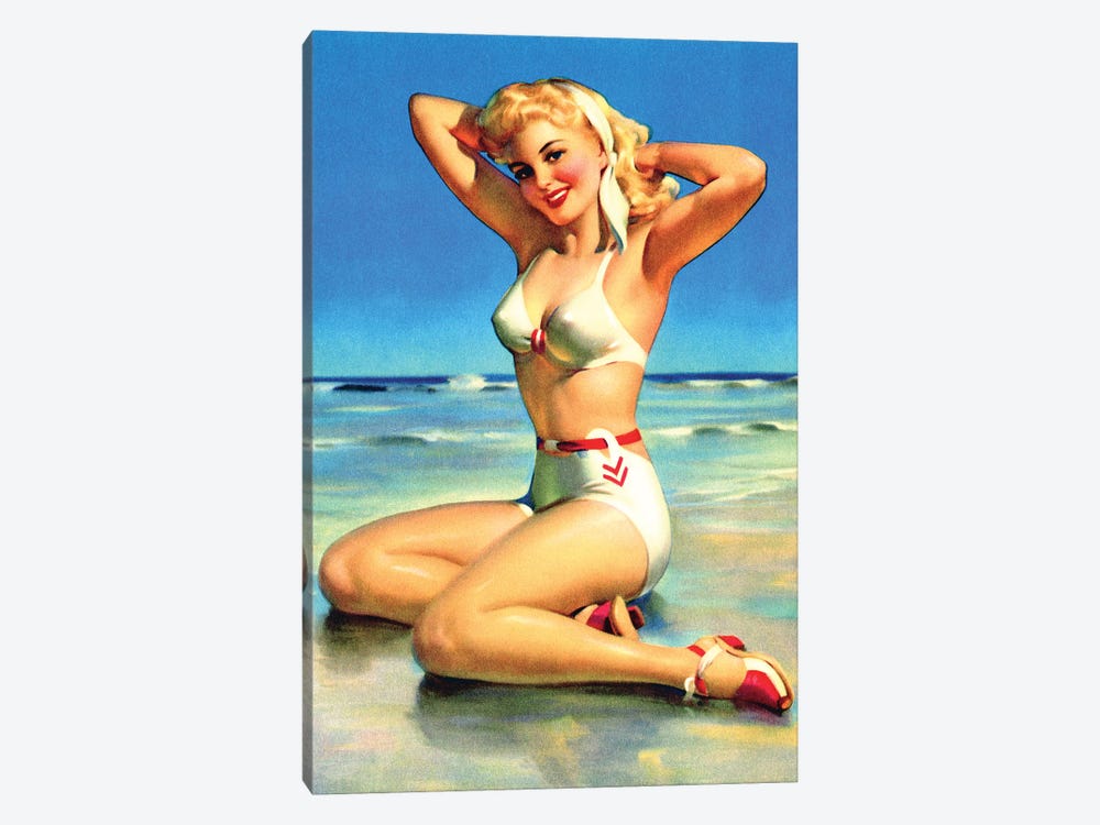 Yours for the Basking Bikini Pin-Up 1940s by Piddix 1-piece Canvas Print