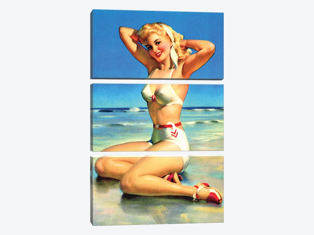 Yours for the Basking Bikini Pin-Up 1940s by Piddix 3-piece Canvas Art Print
