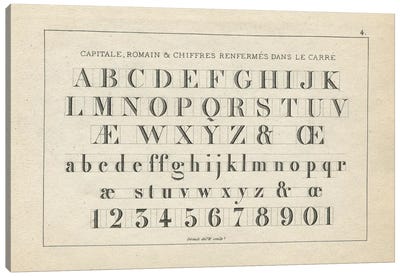 Alphabets, Capitate & Romain, Plate 4 Canvas Art Print - Piddix