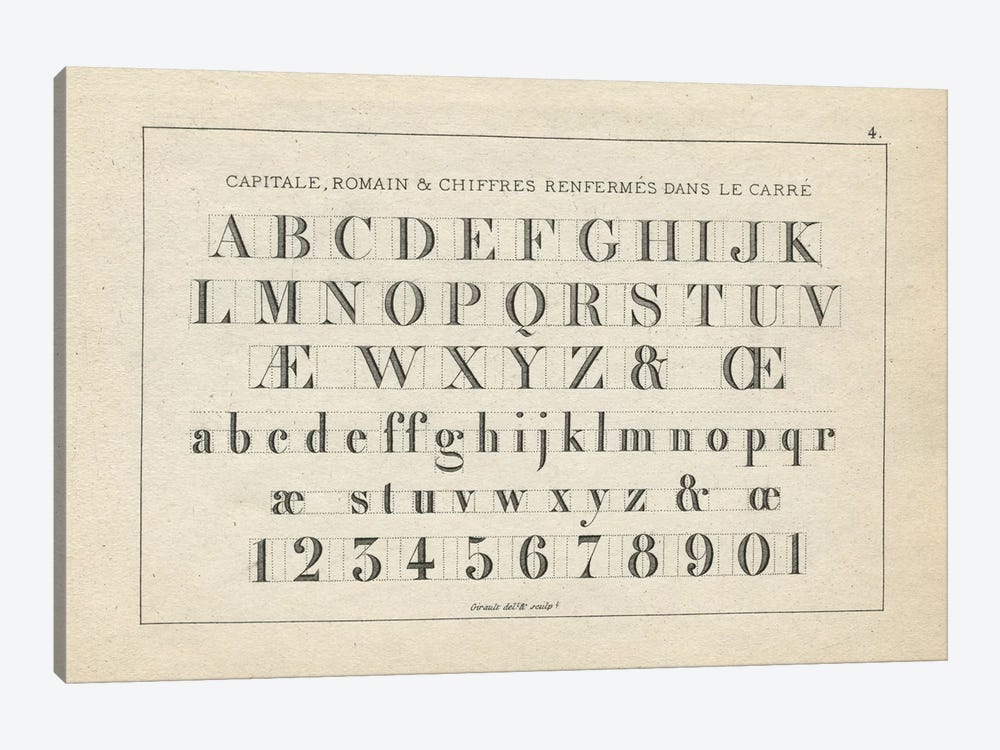 Alphabets, Capitate & Romain, Plate 4 by Piddix 1-piece Canvas Print