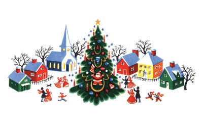 Christmas Village by Piddix framed canvas print