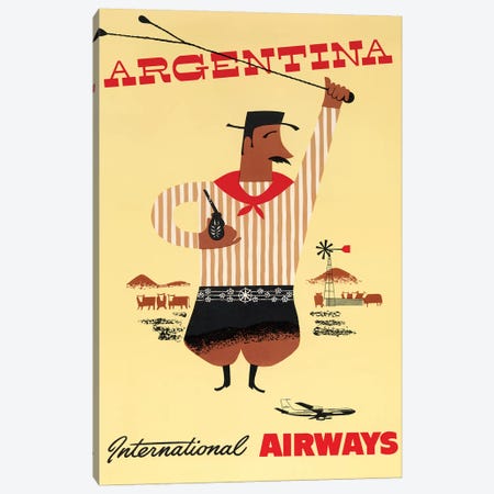 Argentina Vintage Travel Poster, International Airways Canvas Print #PDX22} by Piddix Canvas Wall Art
