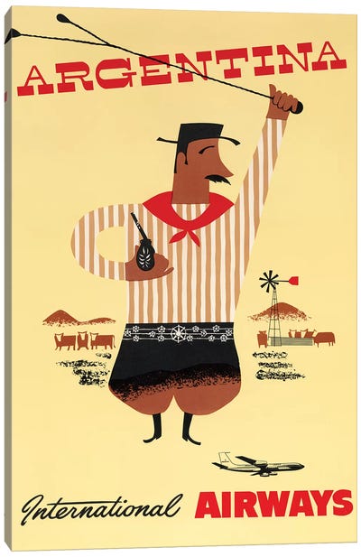 Argentina Vintage Travel Poster, International Airways Canvas Art Print - Piddix