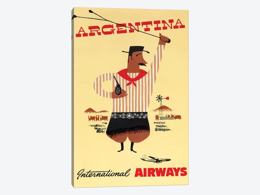 Argentina Vintage Travel Poster, International Airways by Piddix 1-piece Canvas Wall Art