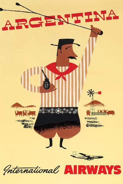 South American Culture: Argentina Vintage Travel Poster, International Airways by Piddix