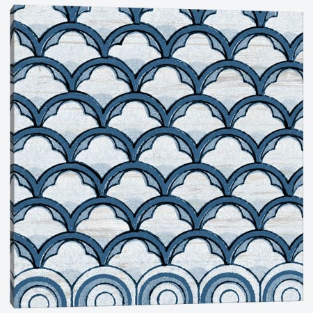 Blue Coastal Pattern on Wood Canvas Print #PDX28} by Piddix Canvas Art
