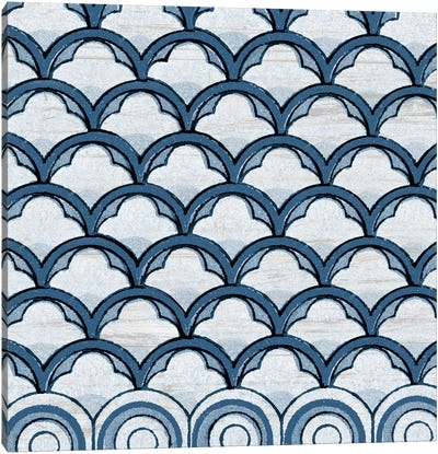 Blue Coastal Pattern on Wood Canvas Art Print - Piddix
