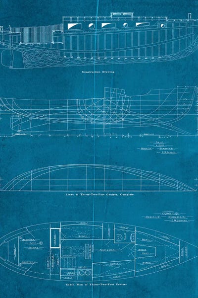 Boat Blueprints I by Piddix framed canvas print
